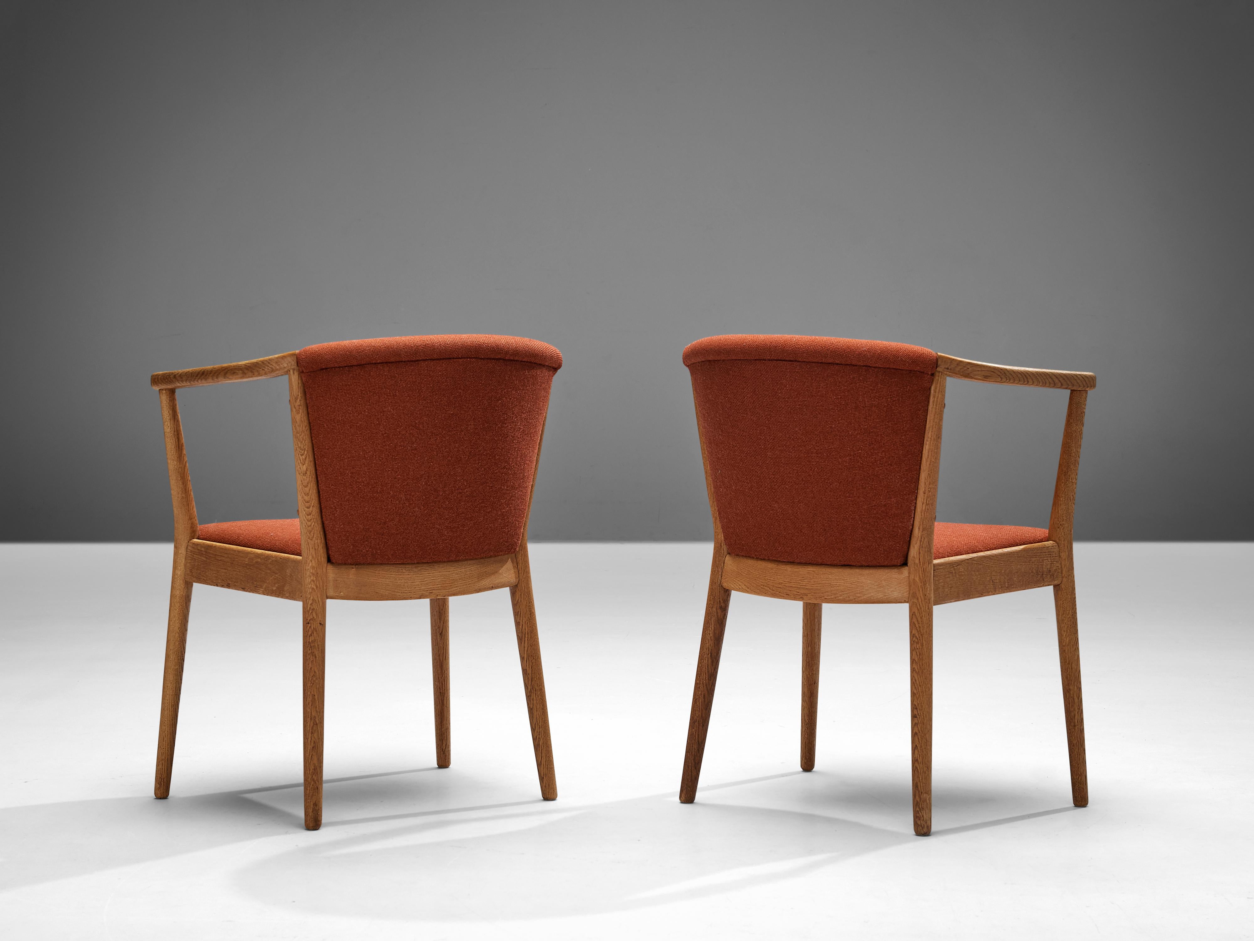 Nanna Ditzel Dining Chairs in Oak and Red Fabric 2