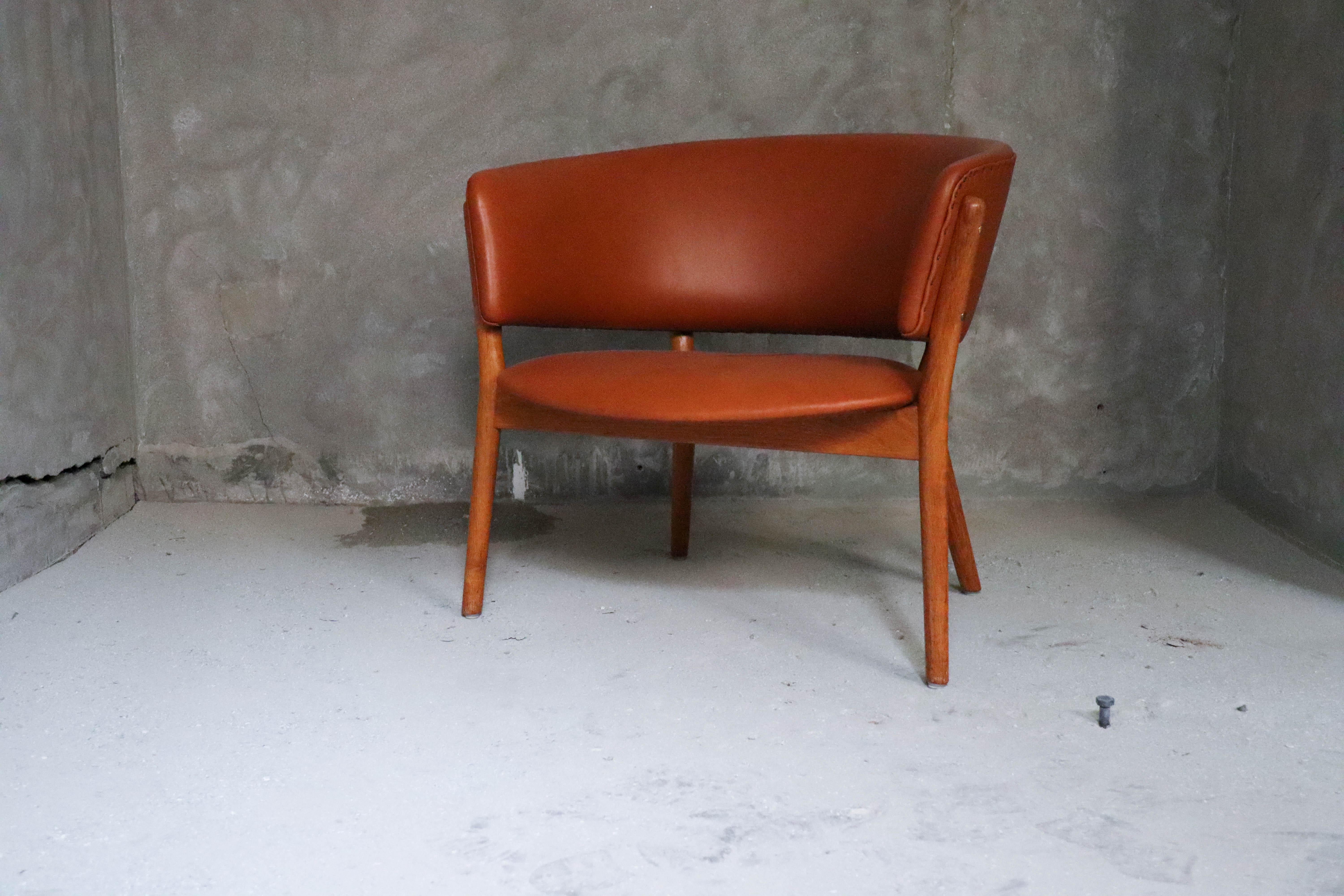 Mid-20th Century Nanna Ditzel, Lounge Chair Brown Cognac Leather - Midcentury Scandinavian 