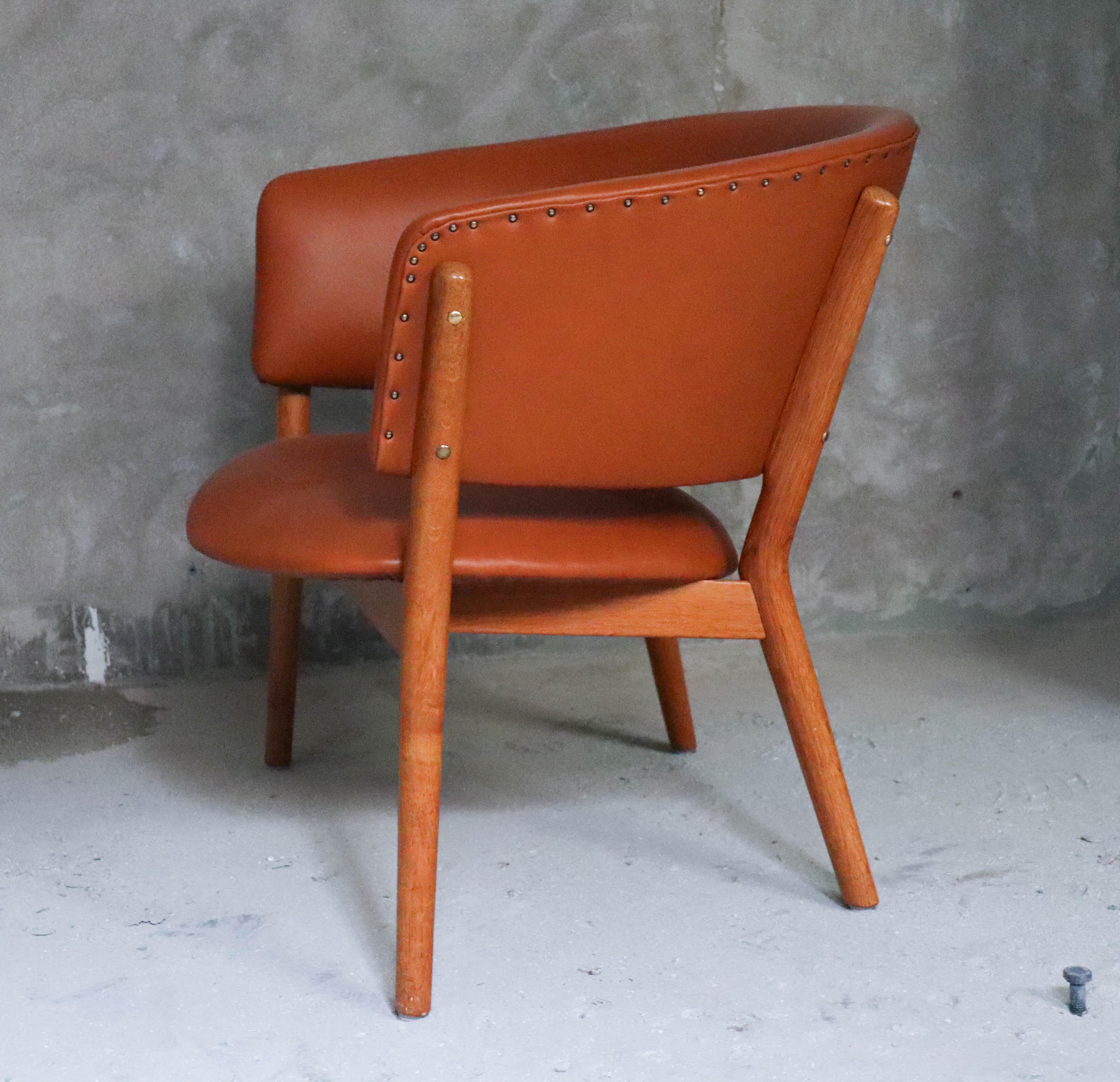 Nanna Ditzel, Lounge Chair Brown Cognac Leather - Midcentury Scandinavian  1