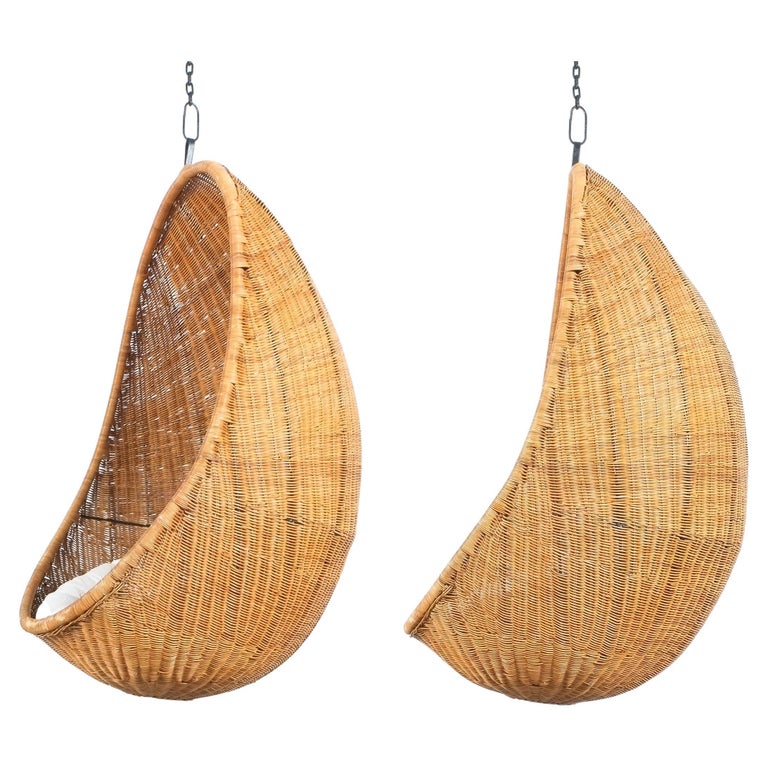 Nanna Ditzel Egg-Shaped Hanging Cane Chairs (2), Italy 1959 For Sale