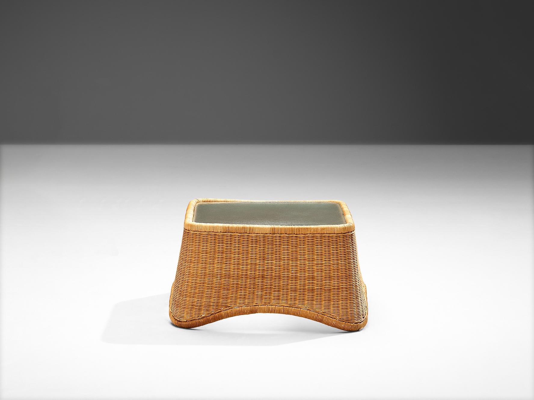 Scandinavian Modern Nanna Ditzel for R. Wengler Coffee Table in Rattan and Glass