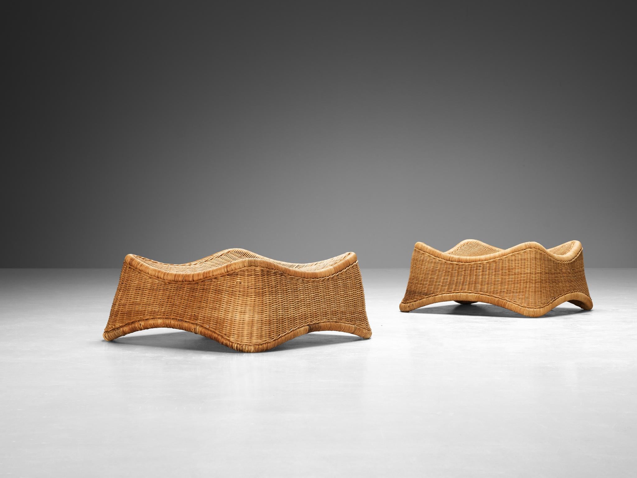 Mid-20th Century Nanna Ditzel for R. Wengler Low Rattan Stools For Sale