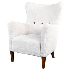 Nanna Ditzel for Slagelse Lamb's Wool Wingback Lounge Chair