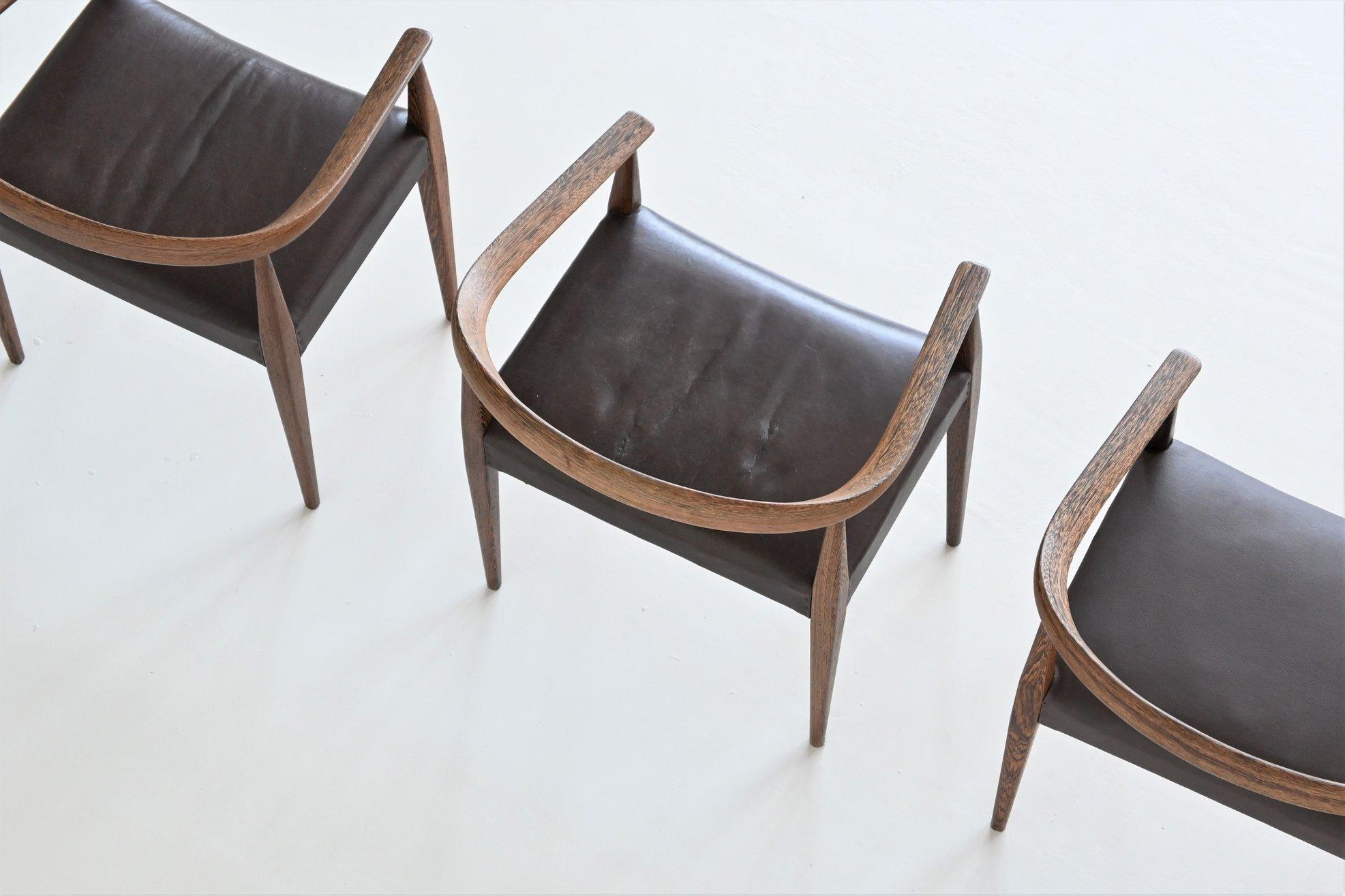 Leather Nanna Ditzel model 113 armchairs Poul Kold Savvaerk Denmark 1955