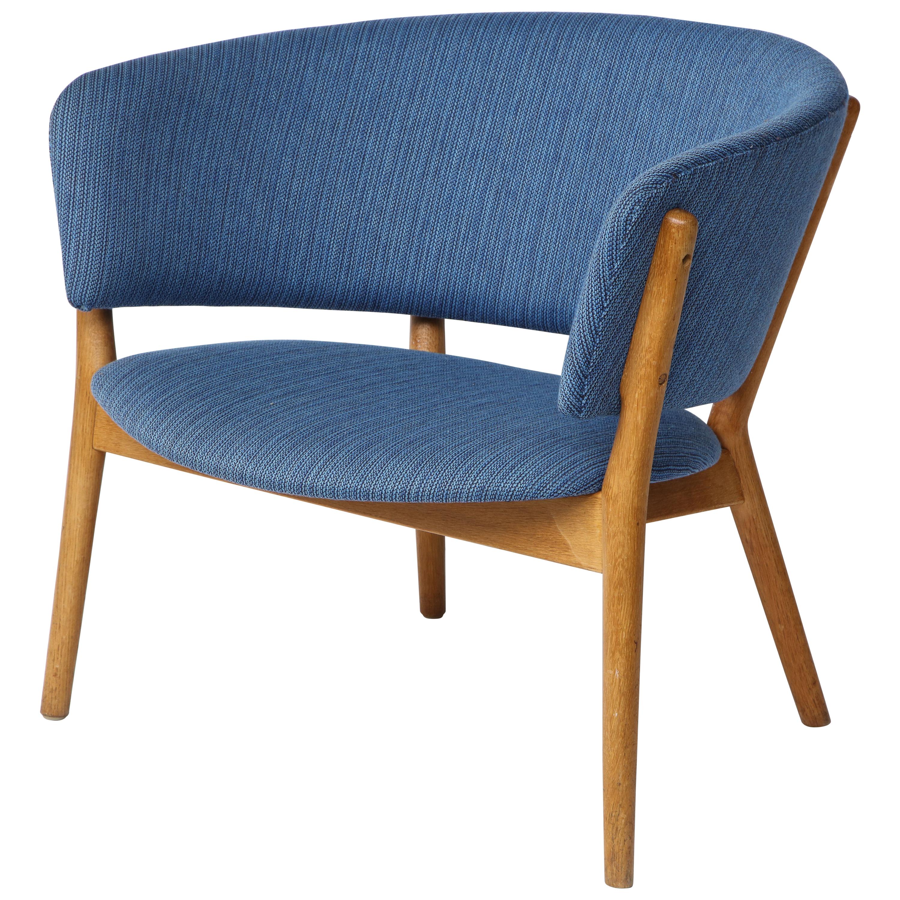 Nanna Ditzel ND83 Lounge Chair Upholstered in Blue Fabric, Denmark, 1950s