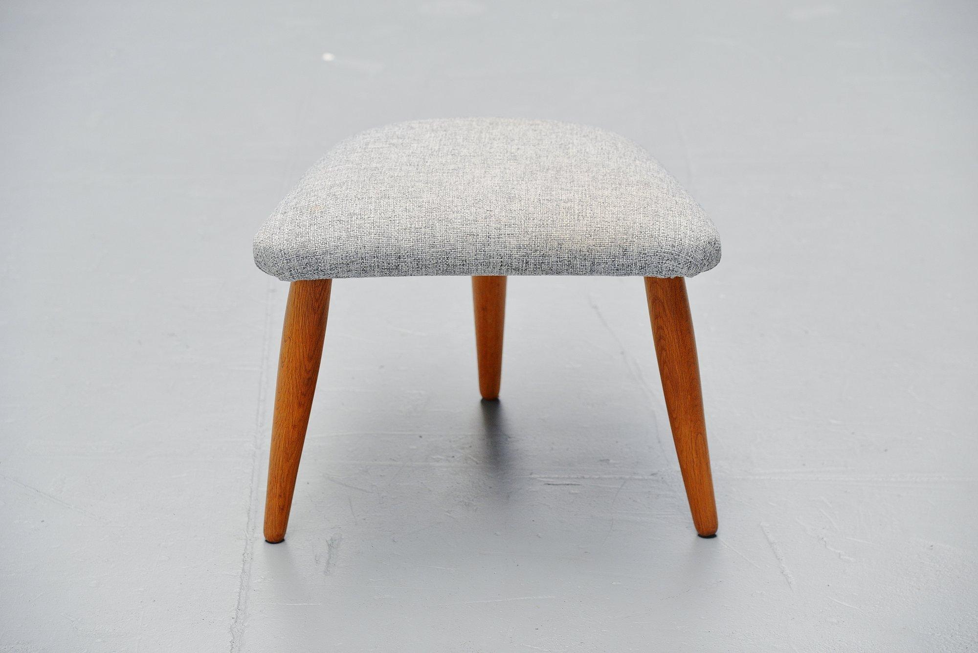 Rare footstool designed by Nanna Ditzel and manufactured by Kolds Savværk, Denmark 1956. This footstool belongs with the Nursing chair designed by Nanna Ditzel and this footstool would finish the chair into perfection. The legs are made of solid oak