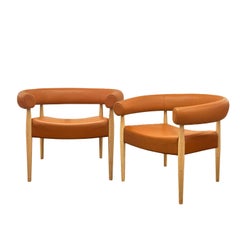 Nanna Ditzel Pair of Ring Chairs in Cognac Color Leather