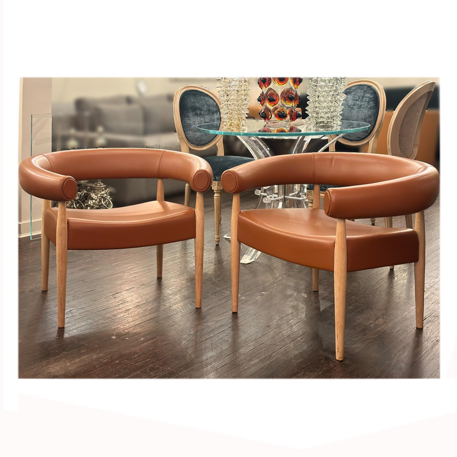 Nanna Ditzel Paar Ringstühle in cognacfarbenem Leder in Cognacfarben im Angebot 1