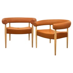 Paire de chaises annulaires Nanna Ditzel en cuir de couleur cognac