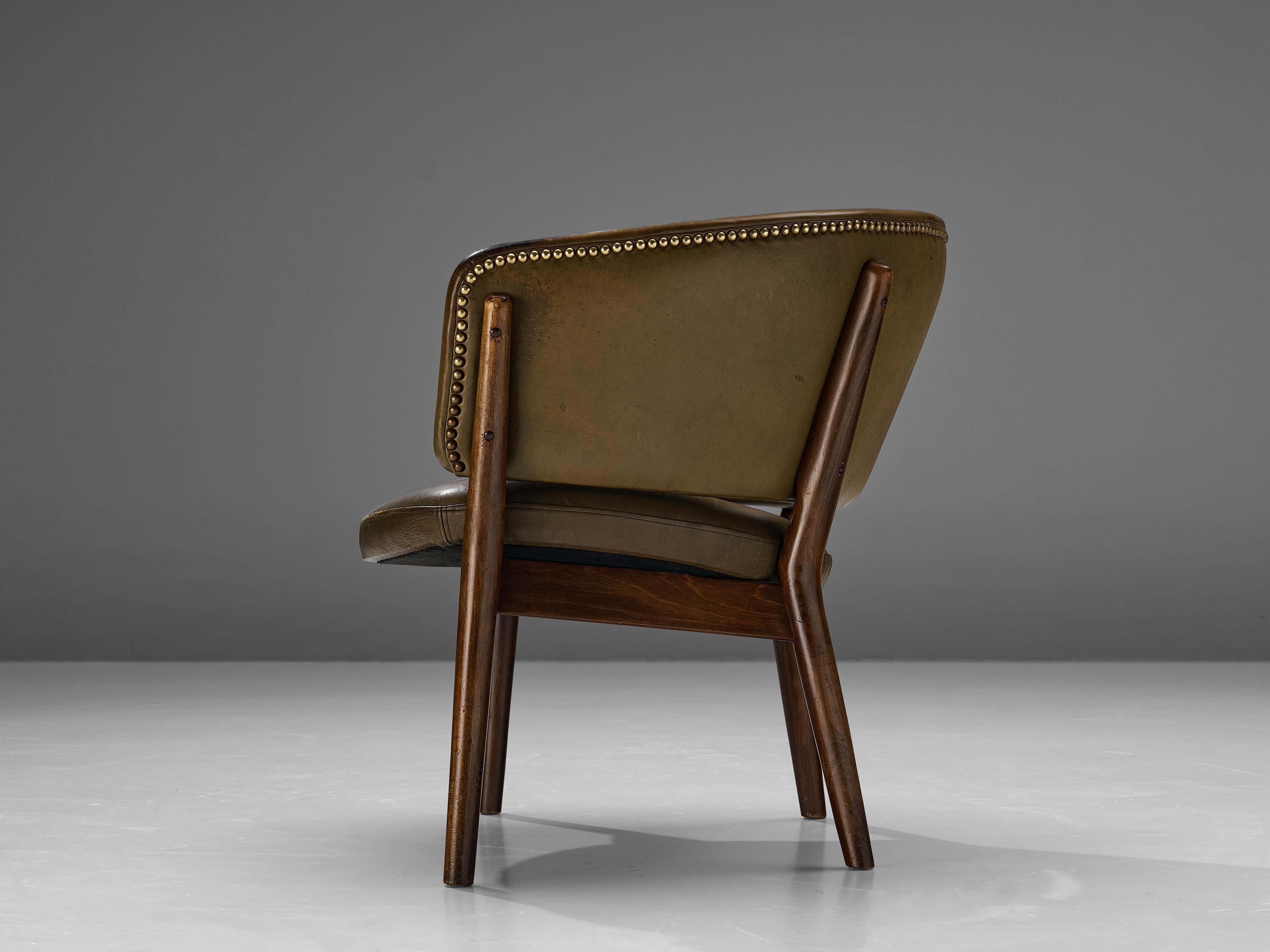 Nanna Ditzel Pair of Two Lounge Chairs in Original Green Leather 3