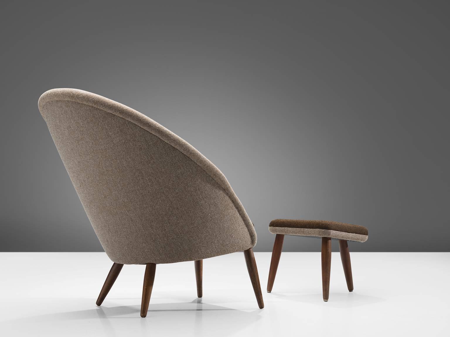 Scandinavian Modern Nanna Ditzel Recently Upholstered 'Oda-Chair' with Ottoman