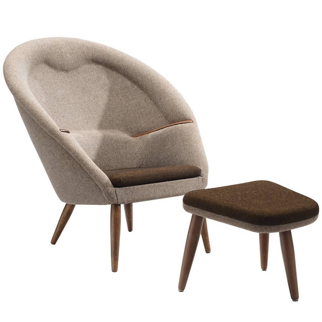 Nanna Ditzel Recently Upholstered 'Oda-Chair' with Ottoman