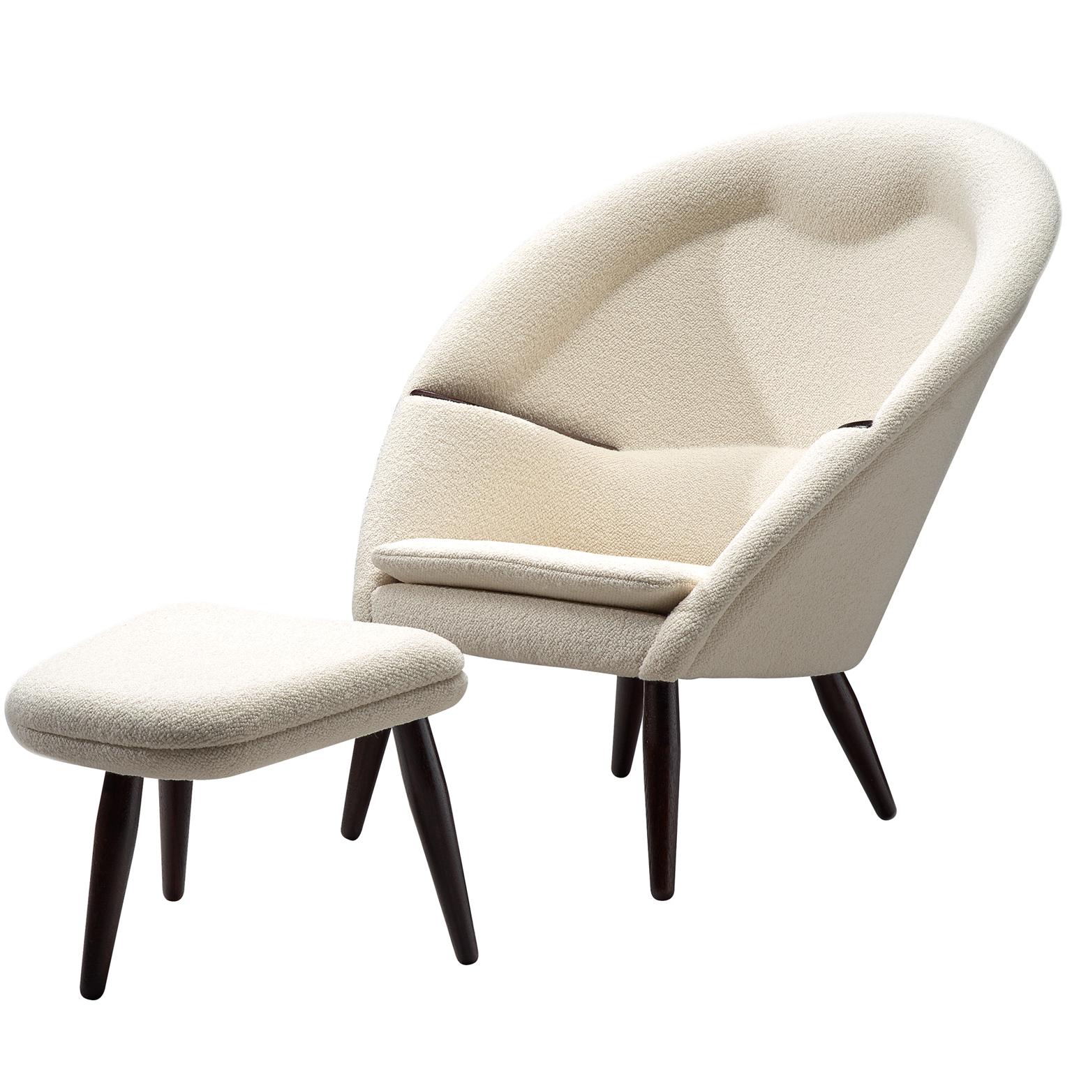 Nanna Ditzel Reupholstered 
Oda-Chair
 with Ottoman