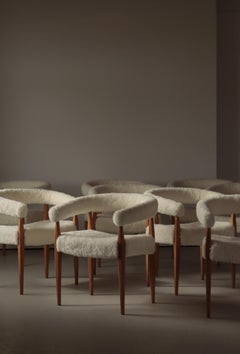 Nanna Ditzel Set of 10 Ring Armchairs Oak & Sheepskin, Kolds Savværk, 1958