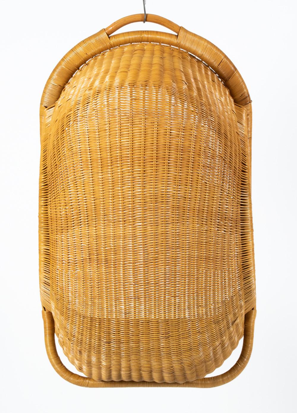 Nanna Ditzel-Style Mid-Century Hanging Rattan Egg Chair In Good Condition In Norwalk, CT