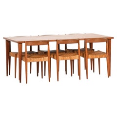 Nanna Ditzel Teak- und Rattan-Esszimmergarnitur von Poul Kolds, 1950er Jahre