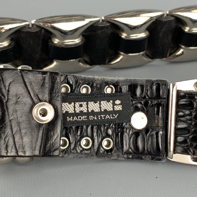 NANNI Size 36 Black and Silver Studded Leather Metal Belt at  display picture 2