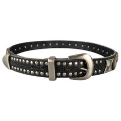 NANNI Size 36 Black & Silver Studded Leather Metal Belt