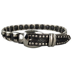 NANNI Size 36 Black & Silver Studded Leather Metal Belt