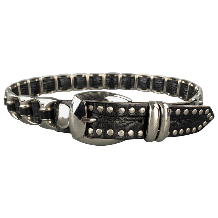 NANNI Size 36 Black Silver Studded Leather Metal Belt