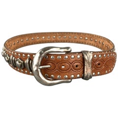 NANNI Size 36 Tan & Silver Studded Leather Metal Belt