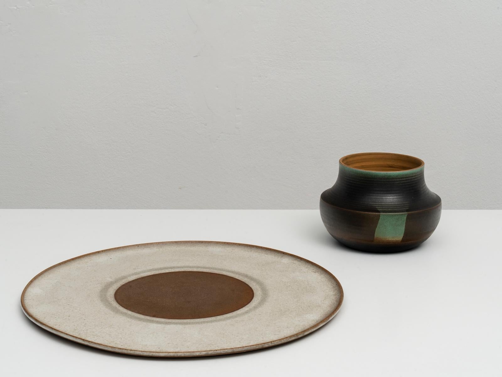 Enameled Nanni Valentini Signed Large Stoneware Plate for Ceramica Arcore, 1960s