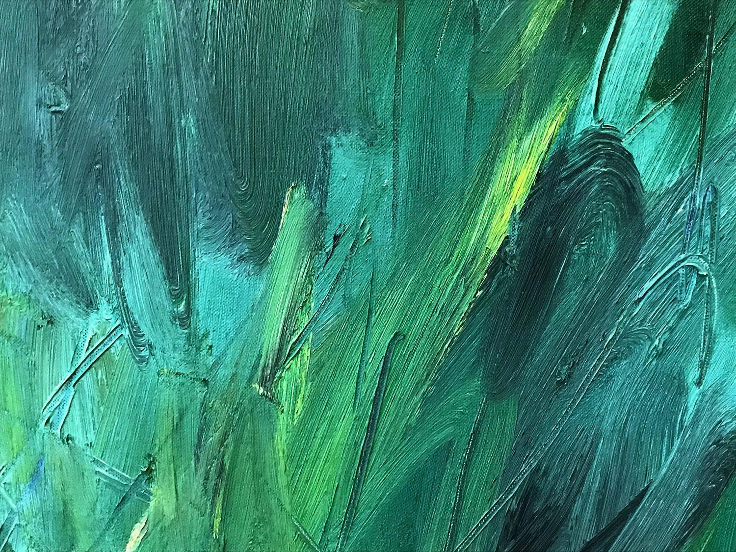 « Paysage luxuriant avec des verts et des bleus » - Peinture à l'huile moderne du milieu du siècle sur toile en vente 5