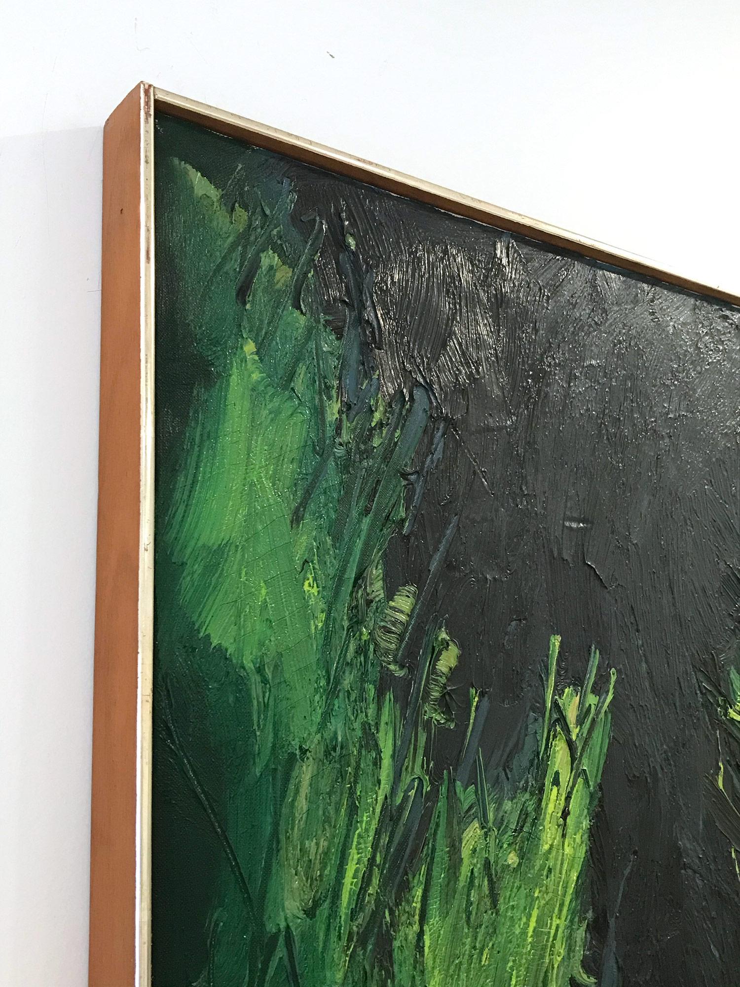 « Paysage luxuriant avec des verts et des bleus » - Peinture à l'huile moderne du milieu du siècle sur toile en vente 8