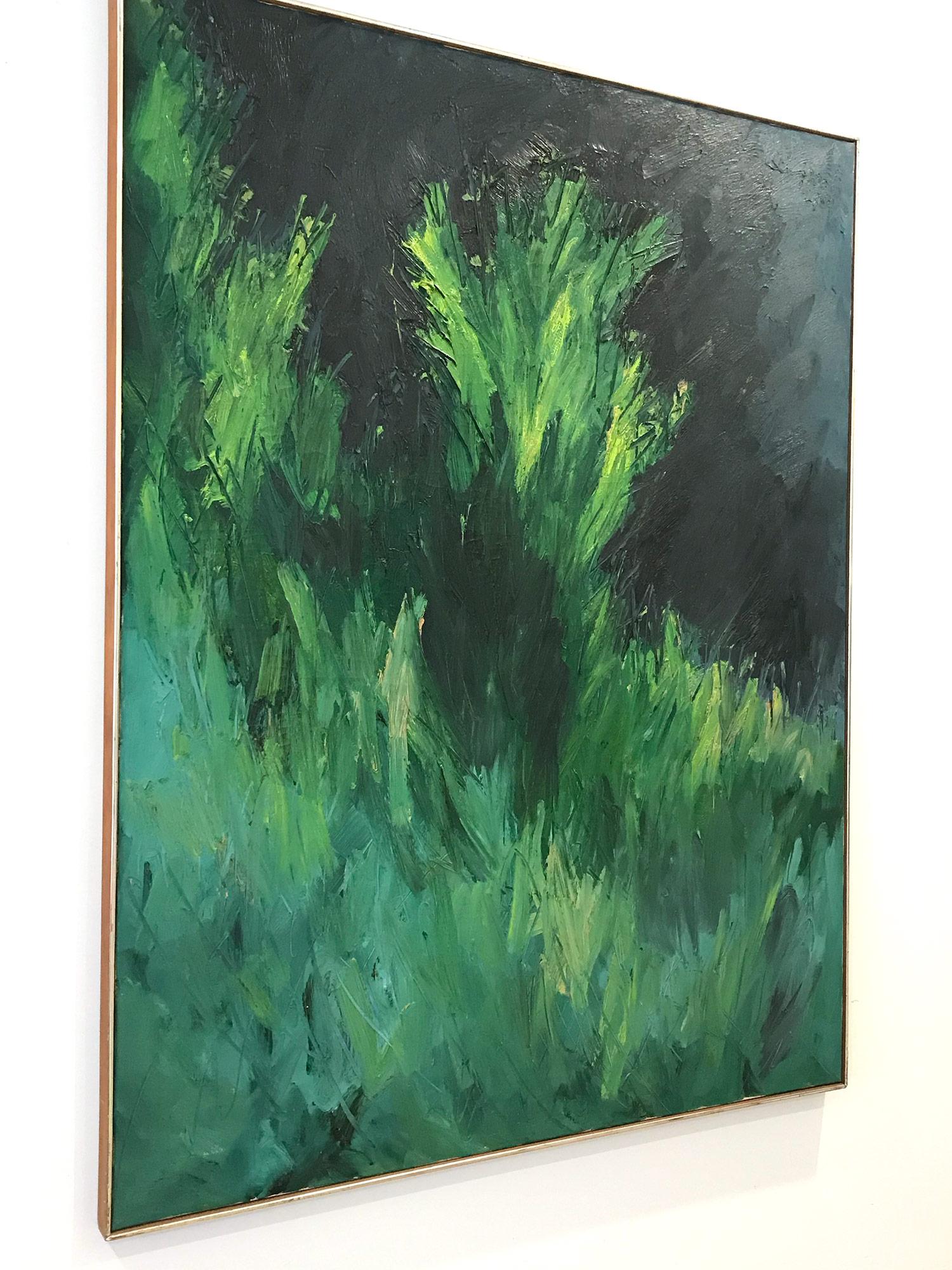 « Paysage luxuriant avec des verts et des bleus » - Peinture à l'huile moderne du milieu du siècle sur toile en vente 14