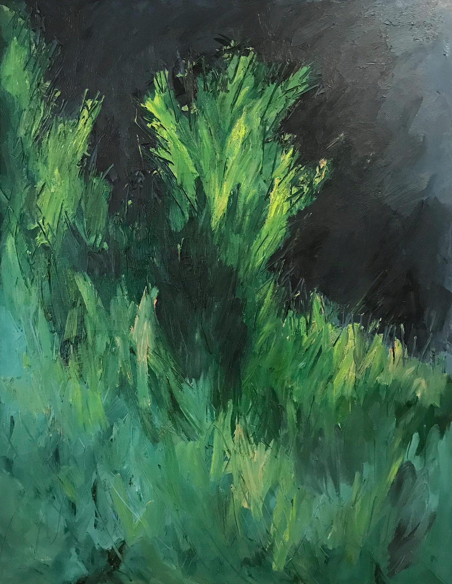 « Paysage luxuriant avec des verts et des bleus » - Peinture à l'huile moderne du milieu du siècle sur toile - Painting de Nanno de Groot