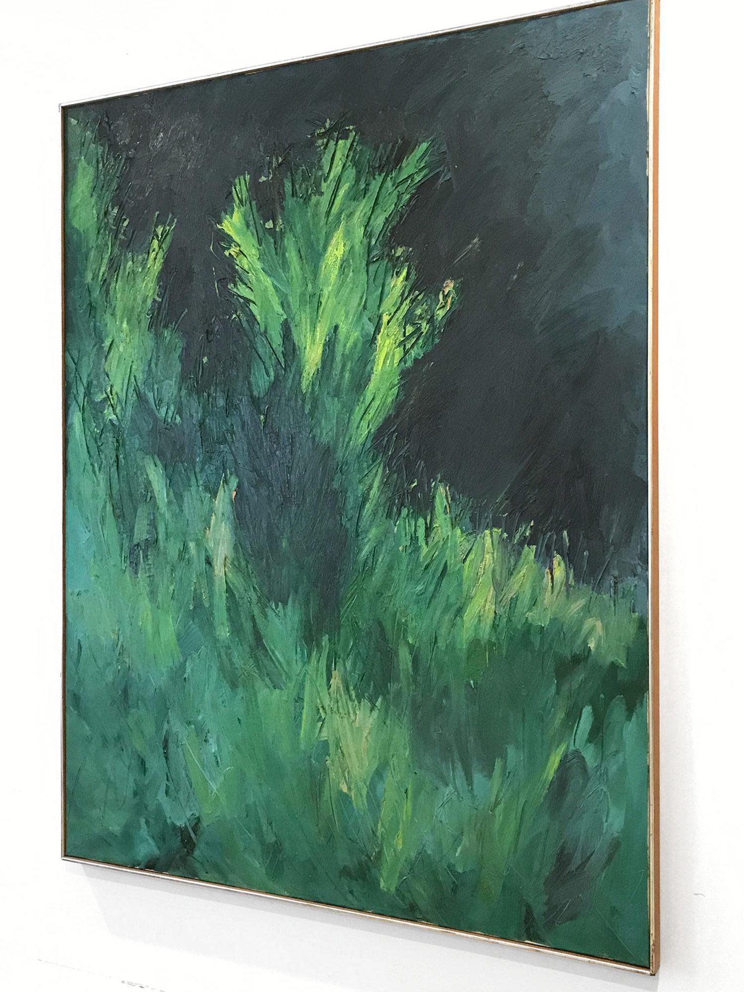 « Paysage luxuriant avec des verts et des bleus » - Peinture à l'huile moderne du milieu du siècle sur toile en vente 15