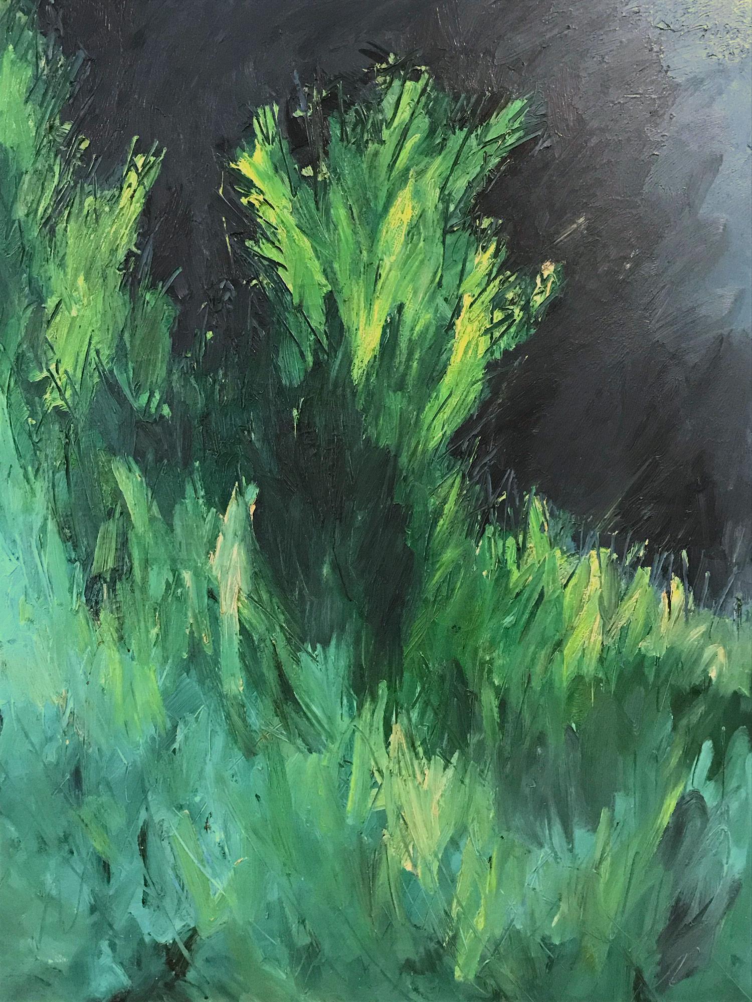 « Paysage luxuriant avec des verts et des bleus » - Peinture à l'huile moderne du milieu du siècle sur toile - Impressionnisme abstrait Painting par Nanno de Groot