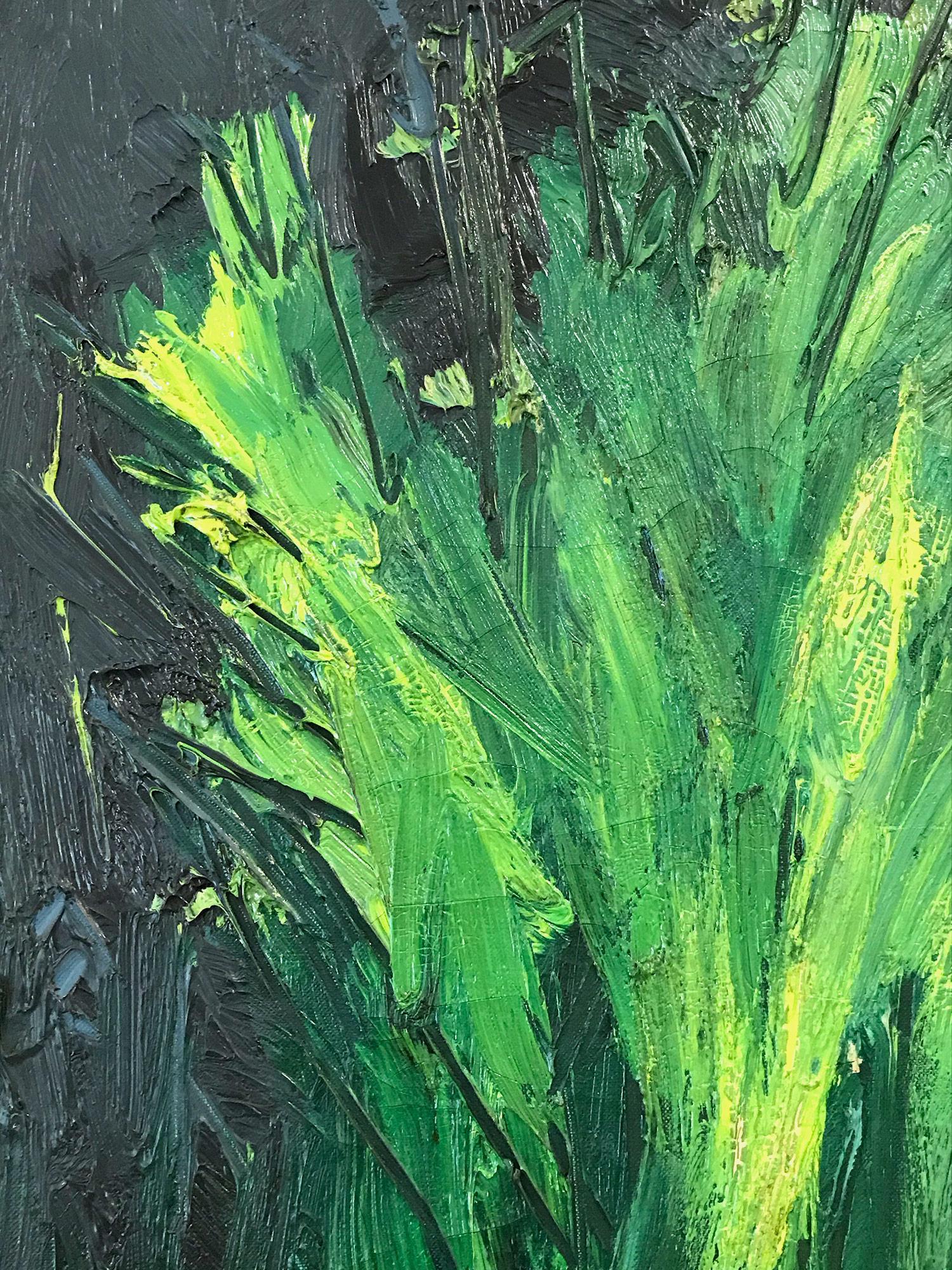 « Paysage luxuriant avec des verts et des bleus » - Peinture à l'huile moderne du milieu du siècle sur toile - Bleu Landscape Painting par Nanno de Groot