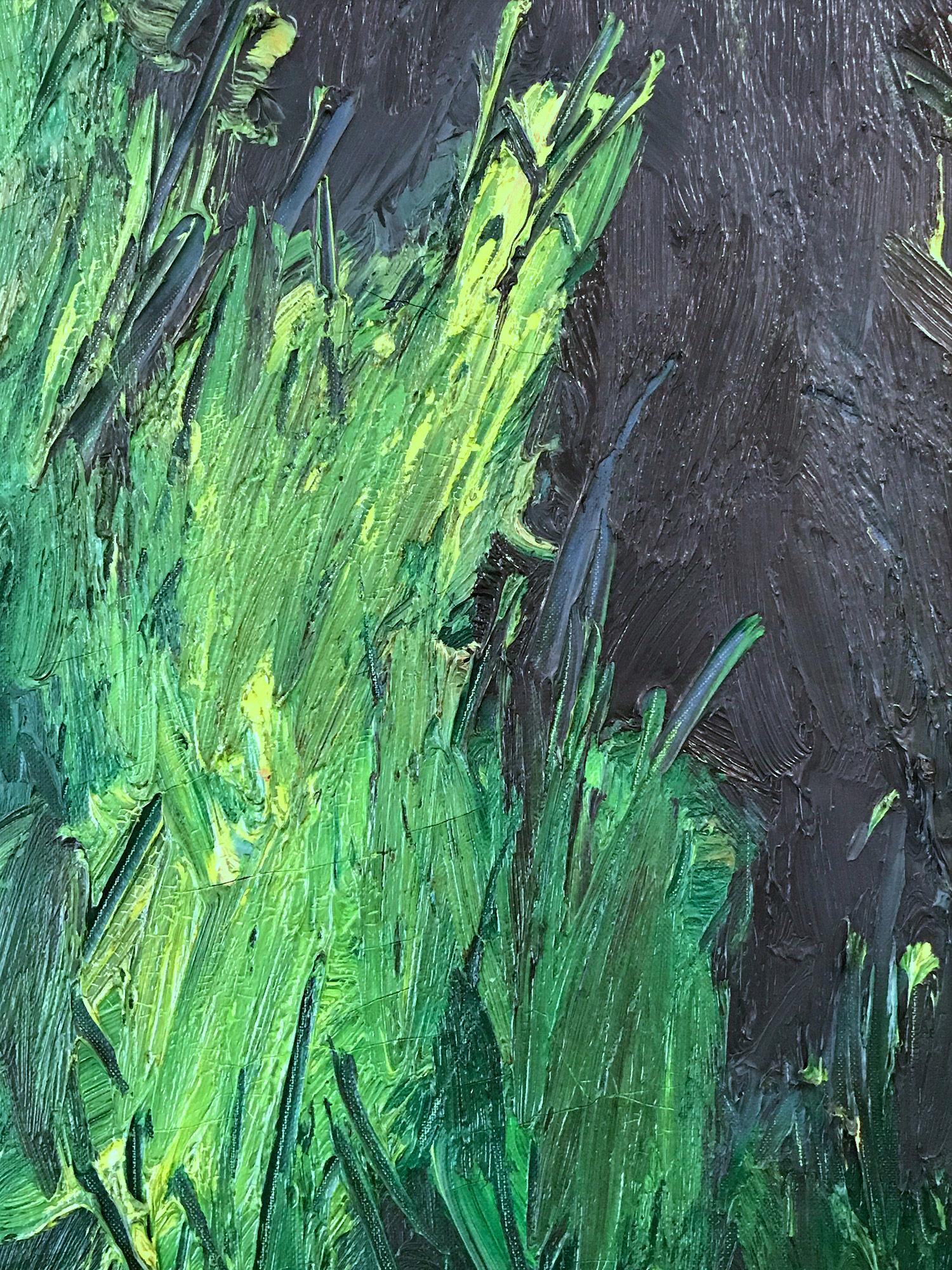 « Paysage luxuriant avec des verts et des bleus » - Peinture à l'huile moderne du milieu du siècle sur toile en vente 3