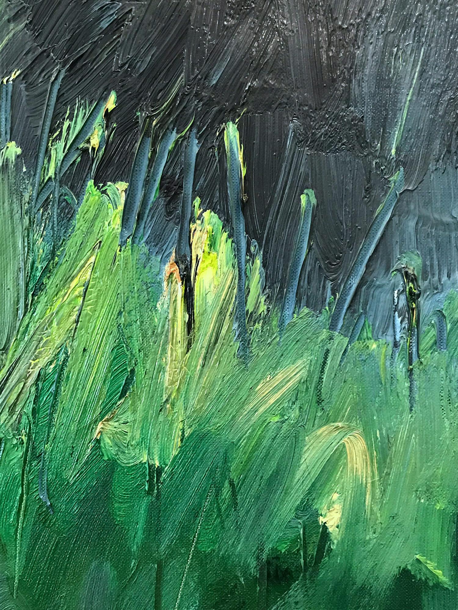 « Paysage luxuriant avec des verts et des bleus » - Peinture à l'huile moderne du milieu du siècle sur toile en vente 4