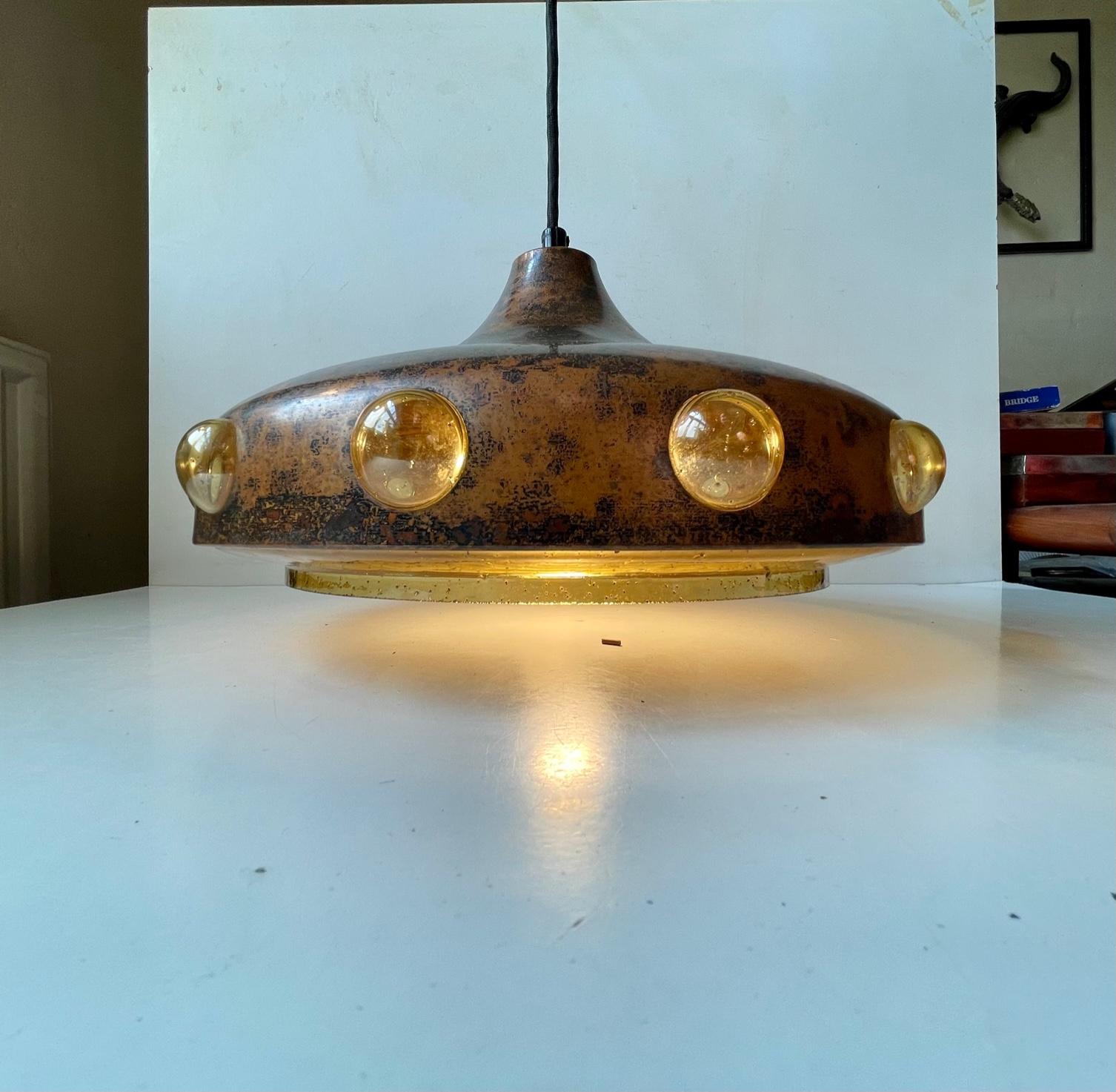 Nanny Still Brutalist Ceiling Lamp in Acid Copper & Glass for RAAK, 1960s 5