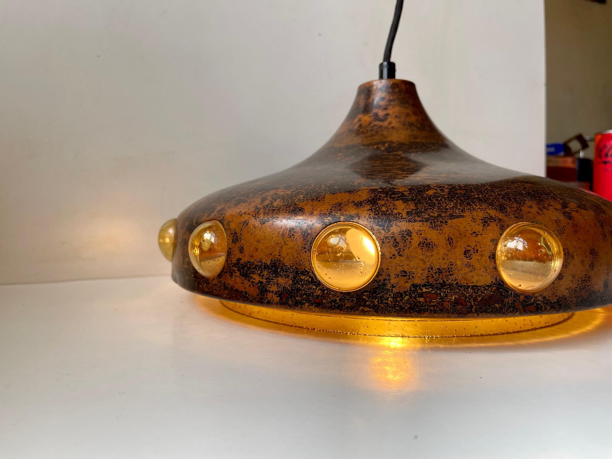 Nanny Still Brutalist Ceiling Lamp in Acid Copper & Glass for RAAK, 1960s In Good Condition In Esbjerg, DK