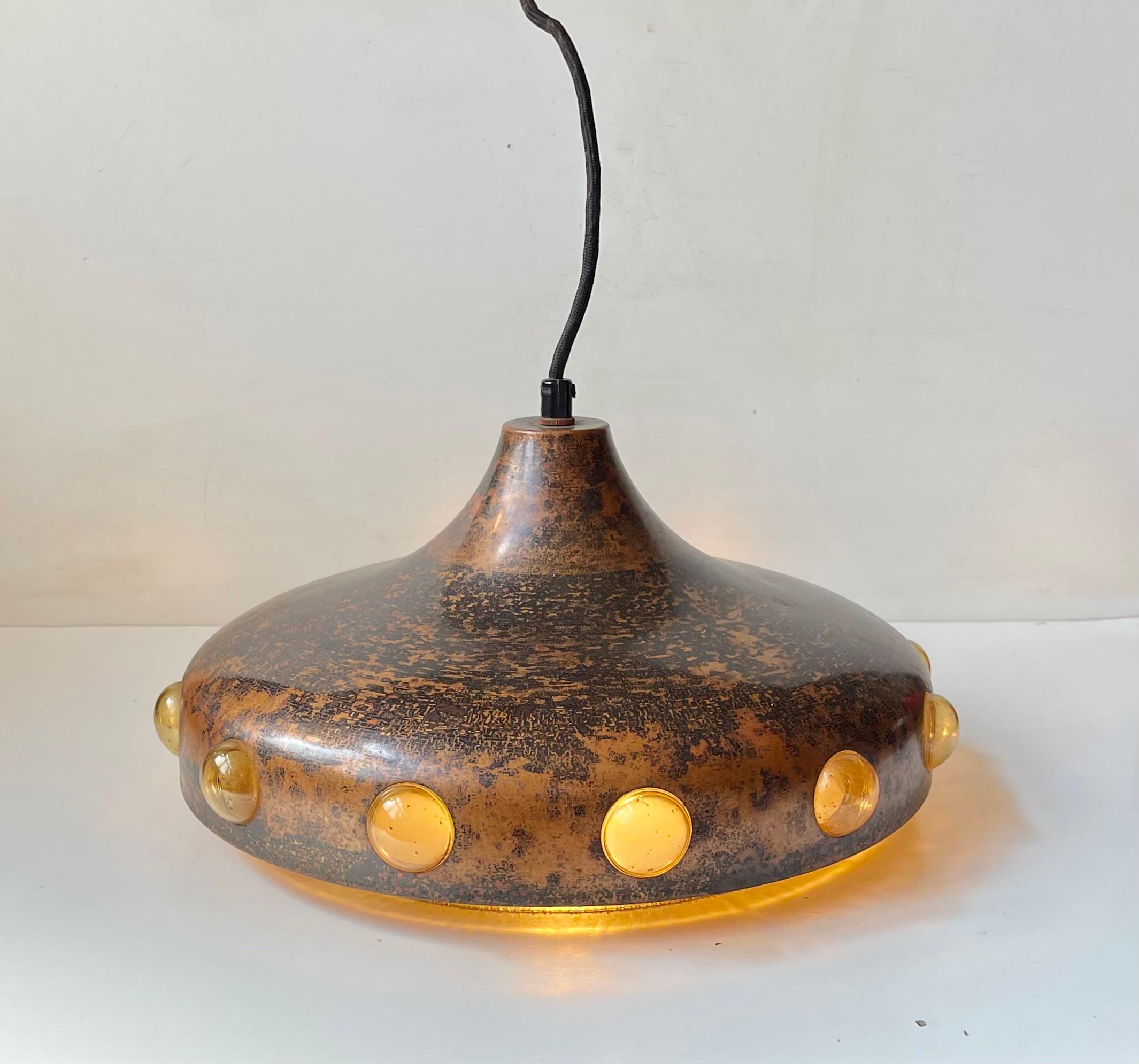 Nanny Still Brutalist Ceiling Lamp in Acid Copper & Glass for RAAK, 1960s 2