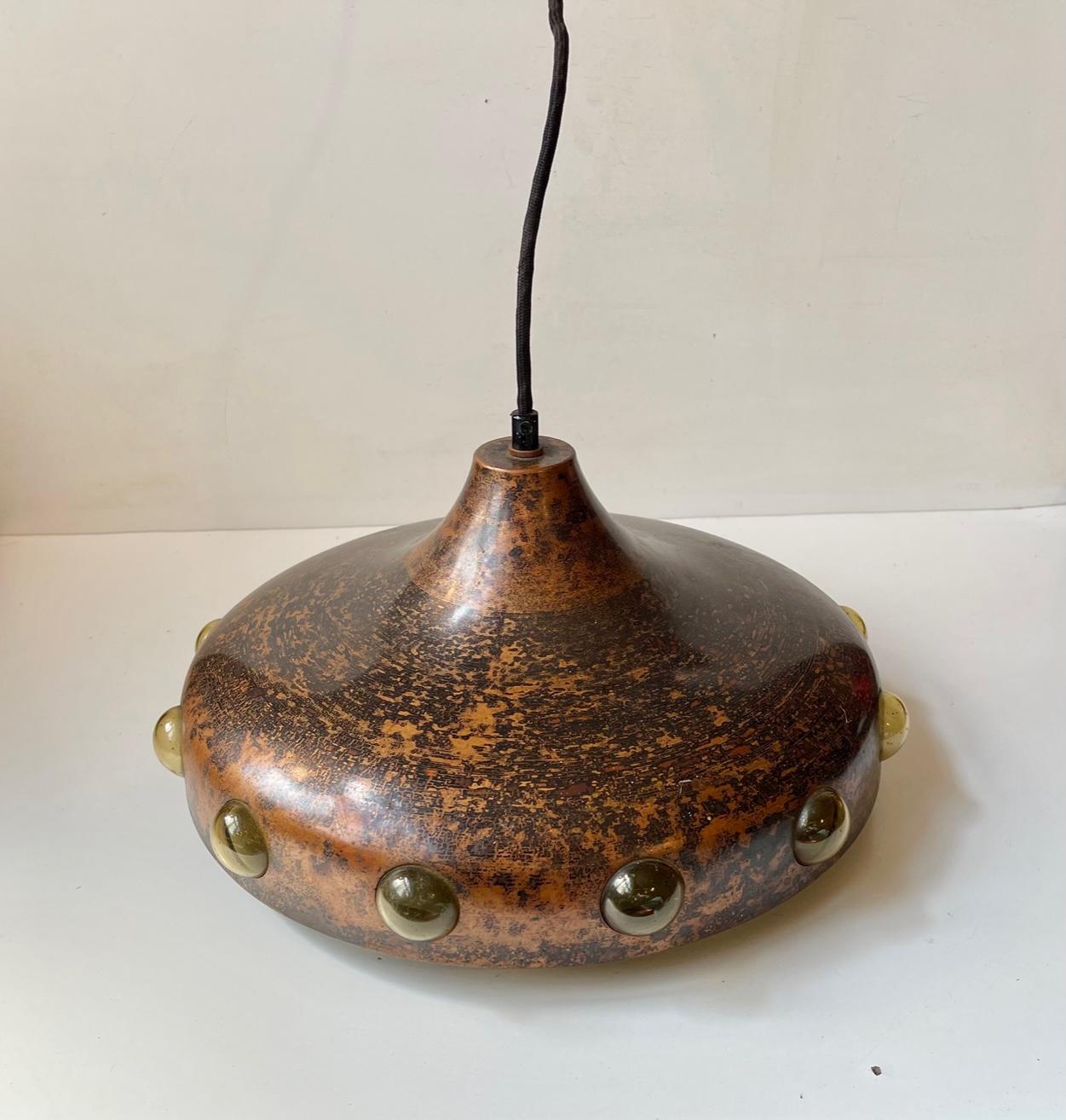 Nanny Still Brutalist Ceiling Lamp in Acid Copper & Glass for RAAK, 1960s 4
