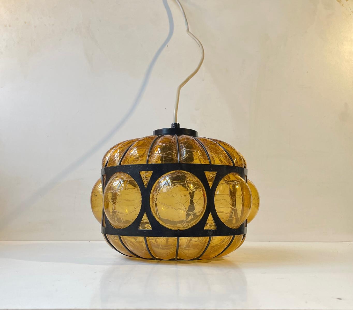 Nanny Still Caged Amber Glass Pendant Lamp, RAAK, 1960s In Good Condition For Sale In Esbjerg, DK