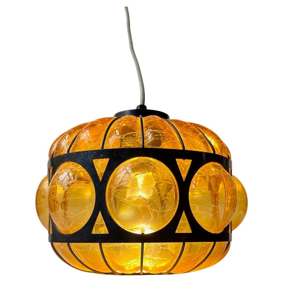 Lampe suspendue Nanny Still Caged Amber Glass, RAAK, années 1960 en vente