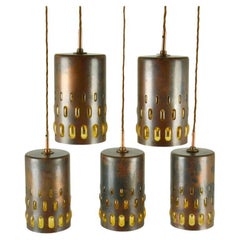Nanny Still-Pendelleuchten aus Kupfer und Bernsteinglas, Set aus drei Lampen