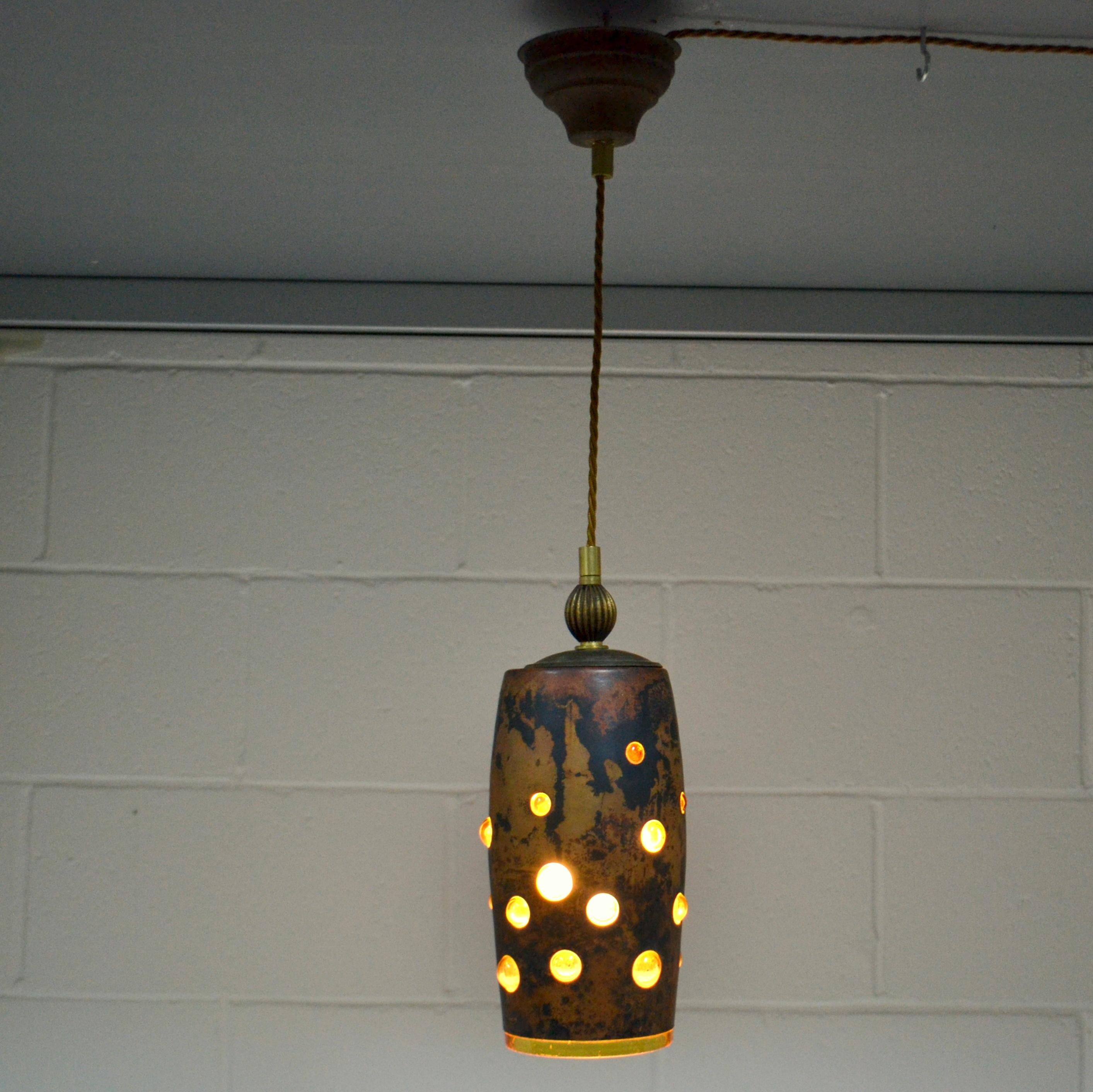 Mid-Century Modern Nanny Still Copper and Glass Pendant Lamps set of Three For Sale