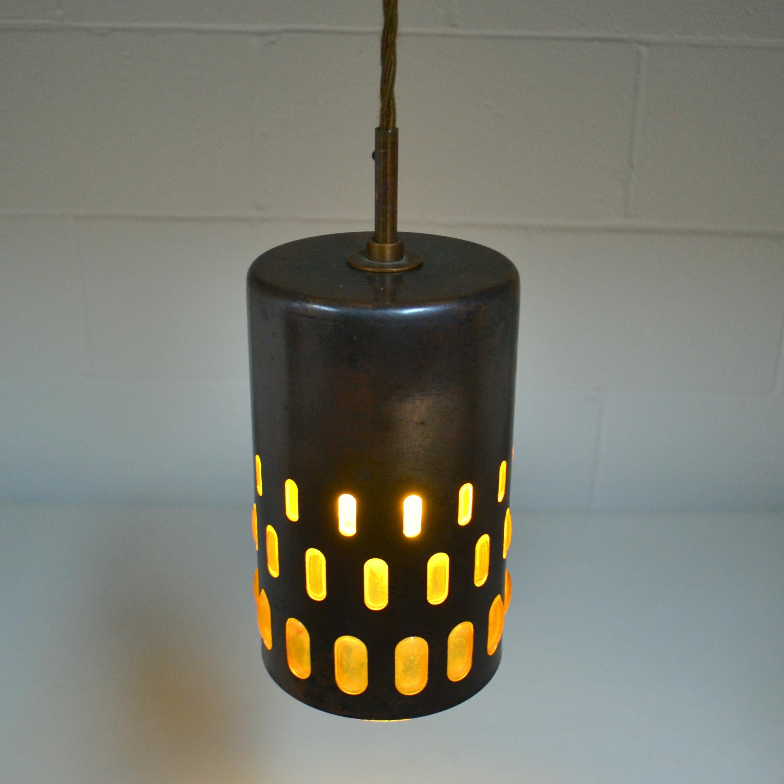 Mid-Century Modern Nanny Still Copper and Amber Glass Pendant Lamps Set of Five For Sale