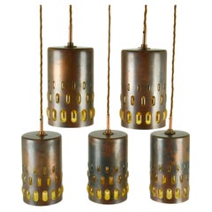 Nanny Still Copper and Glass Pendant Lamps Set of Five