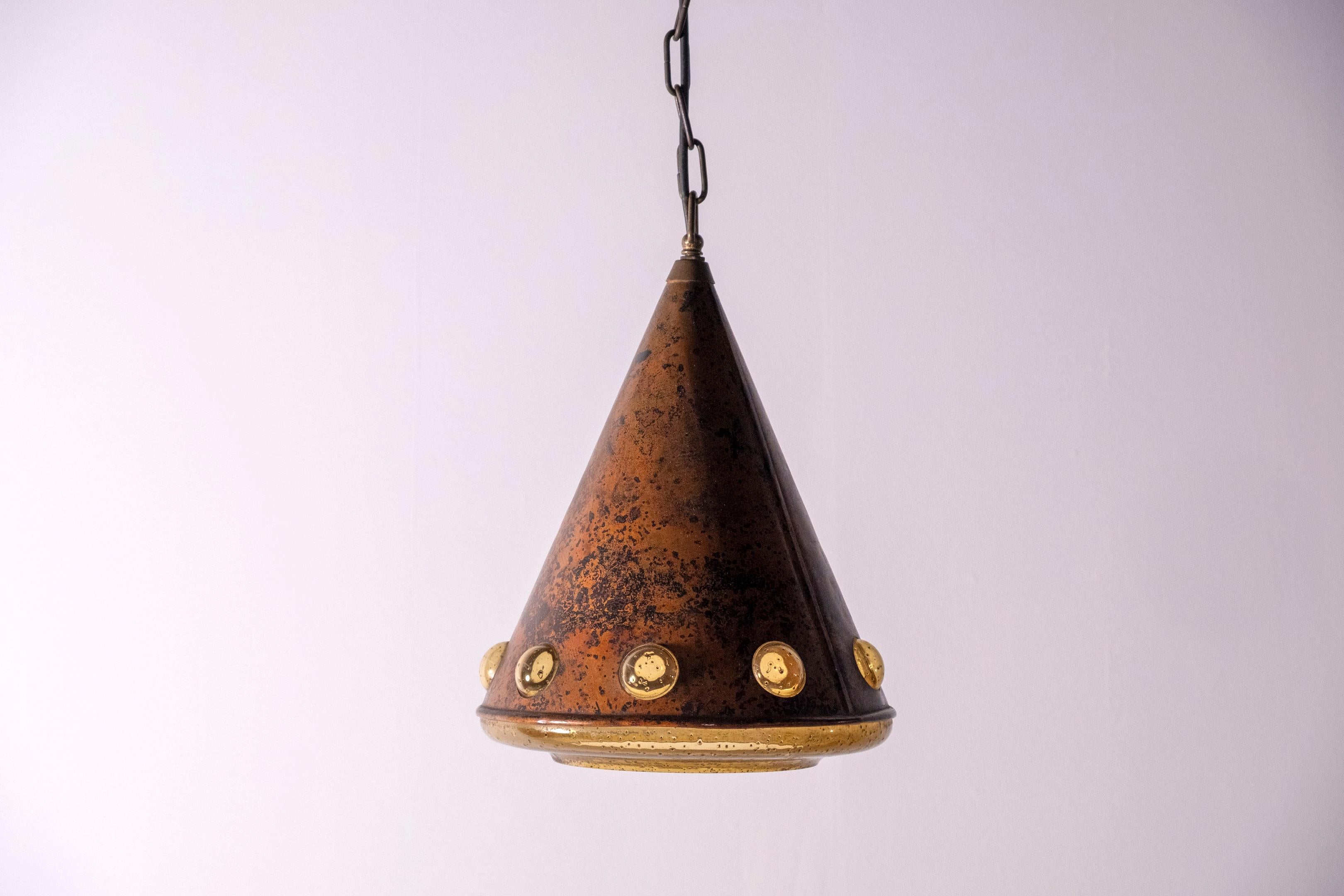 Nanny Still-Kupferglas-Pendelleuchte, brutalistischer Kegel, RAAK, 1960er Jahre im Angebot 4