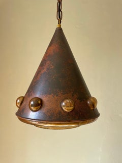 Nanny Still Copper Glass Brutalist Cone Pendant, RAAK, 1960s
