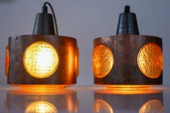 Lampes pendantes brutalistes en cuivre et verre Nanny Still, RAAK, années 1960