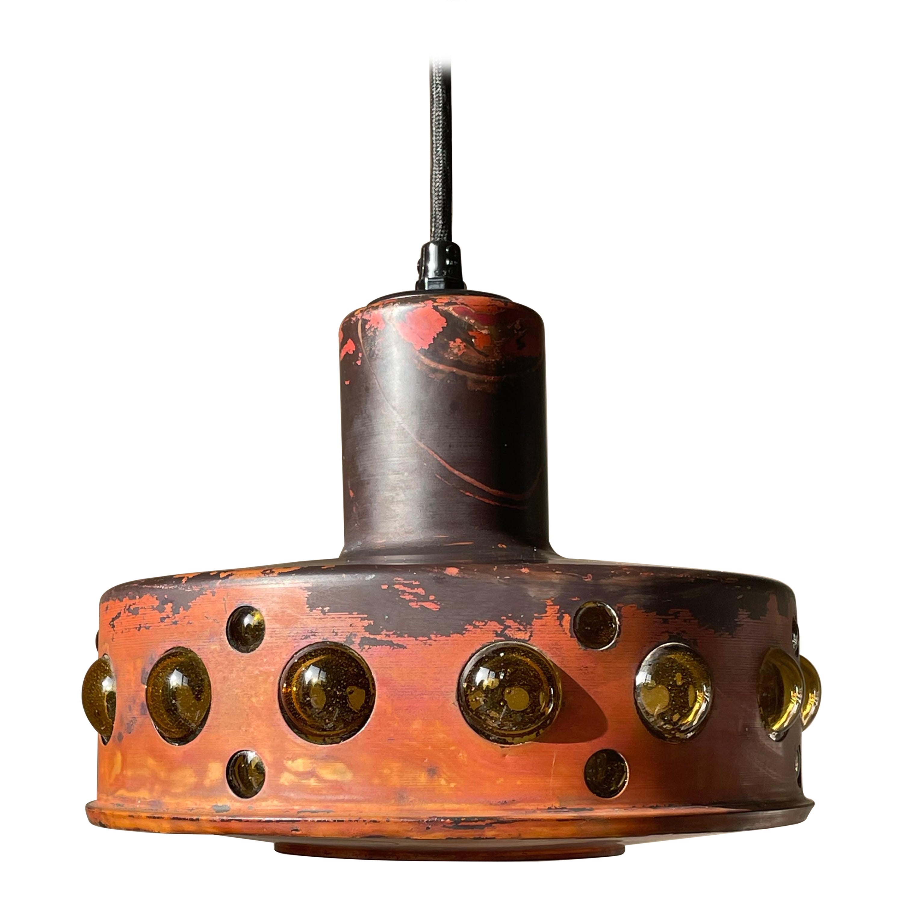Nanny Still Copper Glass Brutalist Pendant, RAAK, 1960s