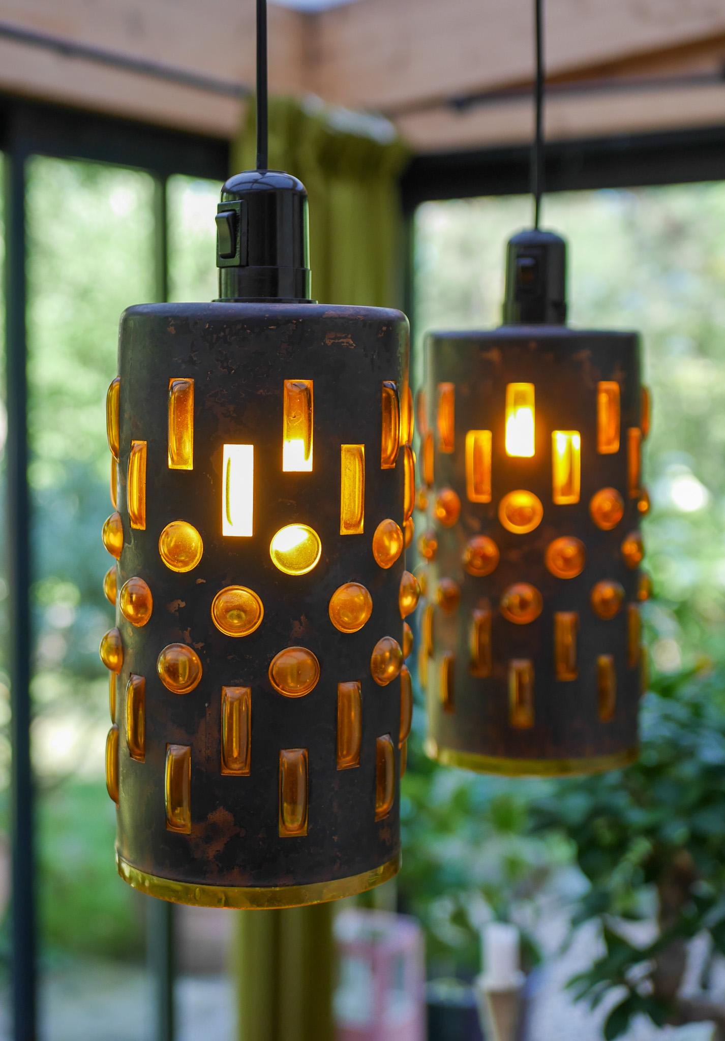 Pendentifs brutalistes en cuivre et verre de Nanny Still, RAAK, années 1960 en vente 3